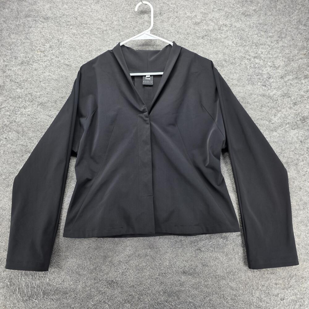 Eun Hwa Blazer Womens 44 Black Stretch Twill Open Front Made In France